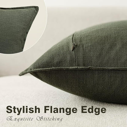 Foindtower Pack of 2, Decorative Linen Solid Throw Pillow Covers Accent Lumbar Cushion Case Boho Farmhouse Pillowcase for Chair Couch Sofa Bedroom Living Room Home Decor 12 x 20 Inch Dark Olive Green