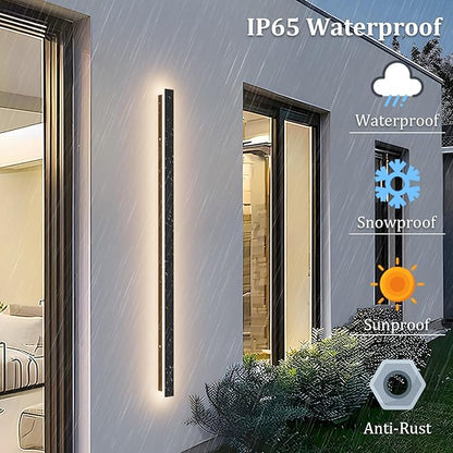 2 Pack 47.2In Long Outdoor LED Wall Lights IP65 Waterproof Black Modern Exterior Light 3000K for Courtyard Patio Porch