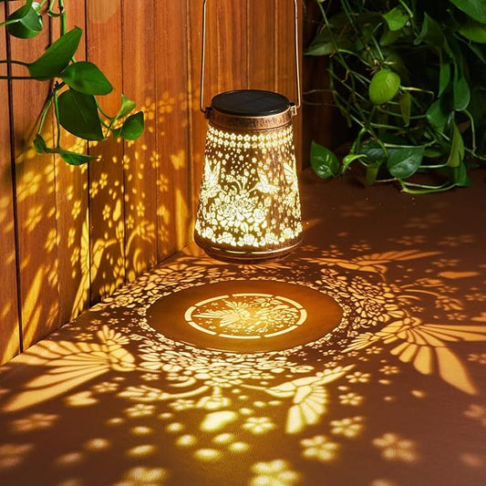 4 Pack Solar Lanterns Outdoor Waterproof Birthday Gifts for Women Mom Grandma, Hollowed-Out Metal Hummingbird Hanging Solar Lantern Lights Outdoor Decor, 2 Modes Lights Decor for Yard, Patio