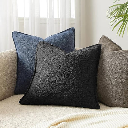 JUSPURBET Black Decorative Pillow Covers 26x26 Set of 2 Throw Pillow Covers for Couch Sofa Bed Cozy Boucle Textured Cushion Covers Cases with Hidden Zipper for Living Room Home Decor