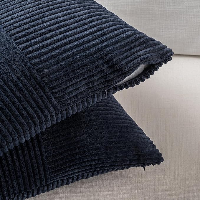 Fancy Homi 2 Packs Navy Blue Lumbar Decorative Throw Pillow Covers 14x22 Inch for Living Room Couch, Rustic Farmhouse Boho Home Decor, Soft Striped Corduroy Rectangle Accent Cushion Case 35x55 cm