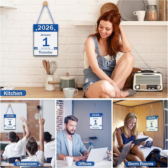2026 Daily Wall Calendar, Page per Day with Large Print Dates, 365 Day Tear off Wall Calendar for Seniors Gift Home Office School Dorms, 8.5" x 6", Tear Away Calendars with Hanging String, Blue