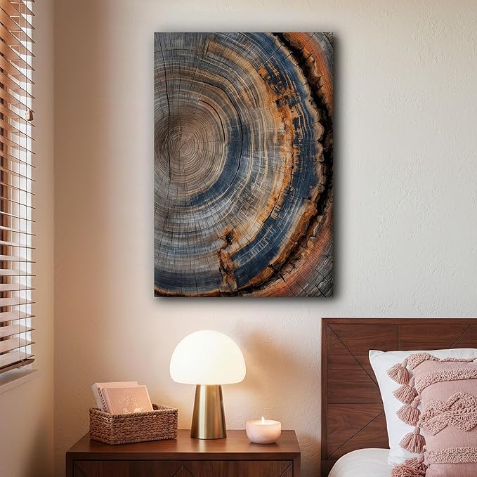 IBHJSART Framed Tree Ring Canvas Wall Art Vintage Colorful Wood Stump Painting Prints Modern Minimalist Pictures Neutral Nature Rustic Farmhouse Decor Living Room Bedroom Bathroom Office