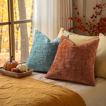 decorUhome Spring Rust Chenille Throw Pillow Covers 18x18 Set of 2 Textured Slubby Couch Pillow Covers Farmhouse Accent Modern Neutral Decorative Pillow Cases for Bed Sofa Living Room