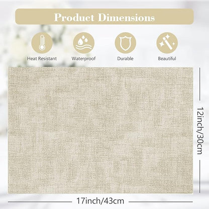 Faux Leather Placemats Set of 6,Heat Resistant Placemats for Dining Table, Easy Clean Non-Slip Place Mats, Waterproof Stain Resistant Wipeable Washable PU Table Mats, (Beige)