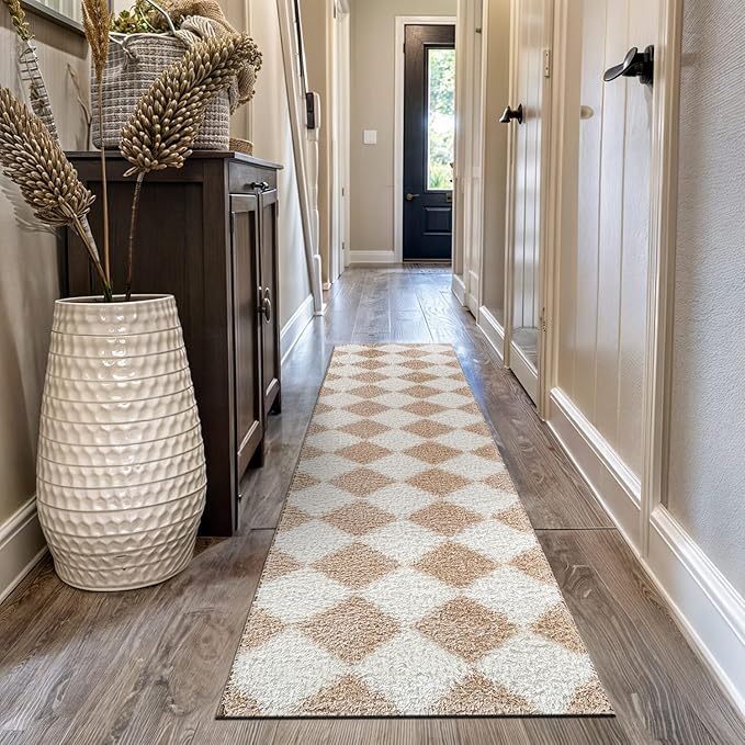 Rugshop Diamond Wave Shag Runner Rug Beige 2' 3" x 12' Great for Long Hallways, Open Entryways, or Galley Kitchens