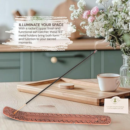 Hosley Set of 6 Metal Incense Stick Holders 9.5-Inch with Ash Catcher, Elegant Copper Finish, Ideal Gift for Wedding, Aromatherapy, Zen, Spa, Reiki, Meditation, Home Decor, Room Decor, Kitchen Decor