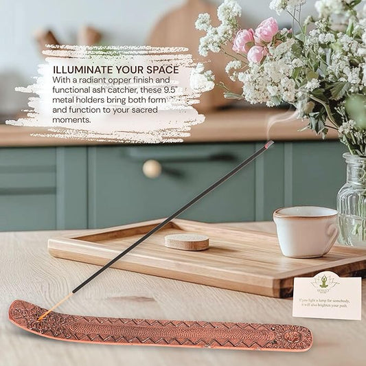 Hosley Antique Copper Aluminium Incense Holders. 9.5-Inch-Long Holder, Rich Antique Copper Finish Adding Rustic Charm to Any Room, Perfect for Home Ambiance and Décor