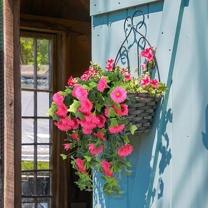 RECUTMS Artificial Fake Hanging Flowers Plants for Outdoor Spring Decor, 2 Pcs UV Resistant Faux Petunias Trailing Plants Realistic Flower Look Real for Door Wall Yard Porch Garden Planter (Rose Red)