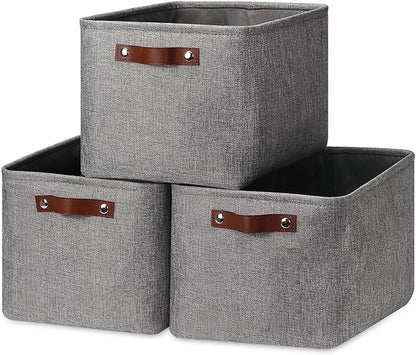 HNZIGE Storage Basket Bins(3 Pack) Large Collapsible Storage baskets for organizing Shelf Closet Bedroom, Perfect Storage Box with Handles for Closet, Clothes, Toy, Home?Gray, 15" x 11" x 9.5"?