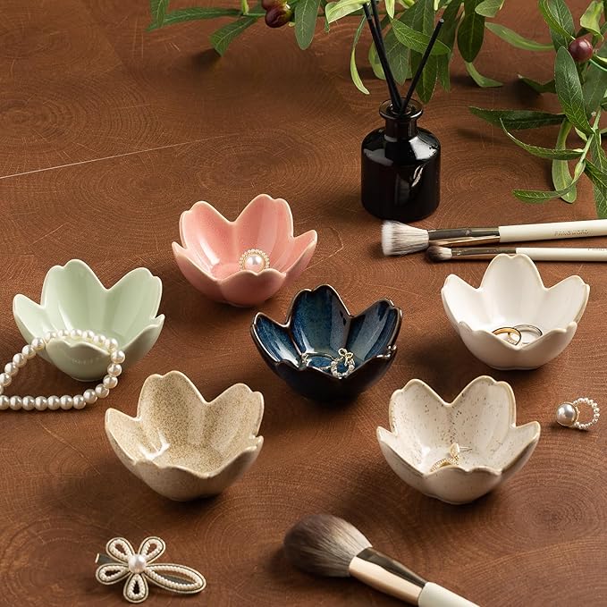 Ceramic Ring Holder Tray - Decorative Floral Trinket Bowl for Jewelry Storage & Vanity Decor(white)