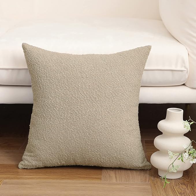 Jeneoo Light Grey Decorative Square Thick Accent Throw Pillow Covers Fine Textured Boucle Couch Cushion Case for Sofa Decor, Set of 1, 24 x 24 Inch