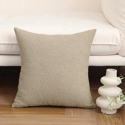 Jeneoo Light Grey Decorative Square Thick Accent Throw Pillow Covers Fine Textured Boucle Couch Cushion Case for Sofa Decor, Set of 1, 24 x 24 Inch