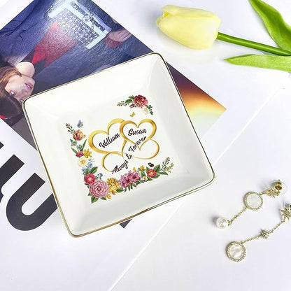 Personalized Mr and Mrs Jewelry Dish Wedding Gift for Couple, Custom Ring Holder Tray, Newlywed Engagement Trinket Plate, Ceramic Ring Dish, Romantic Gift Idea for Bride and Groom