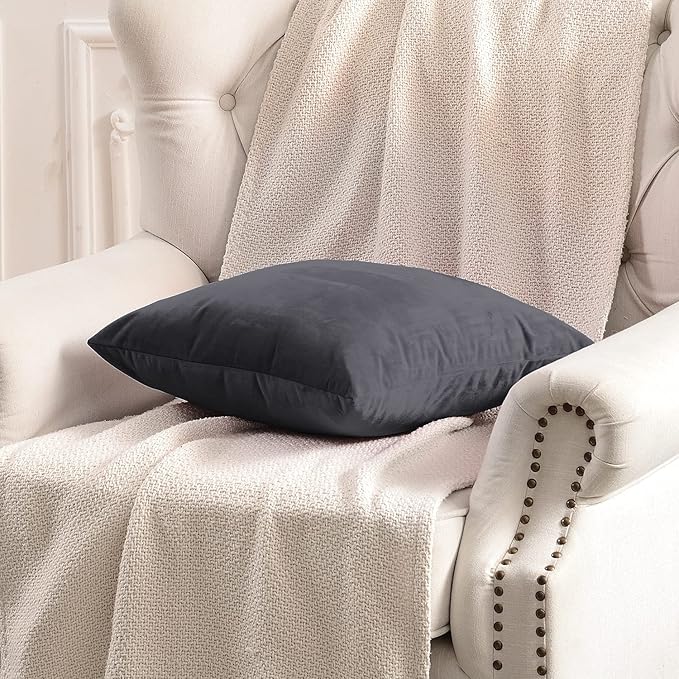 FY FIBER HOUSE Pack of 2 Velvet Throw Pillow Covers Decorative Pillowcase Soft Solid Cushion Cover, 20 x 20 Inch, Grey