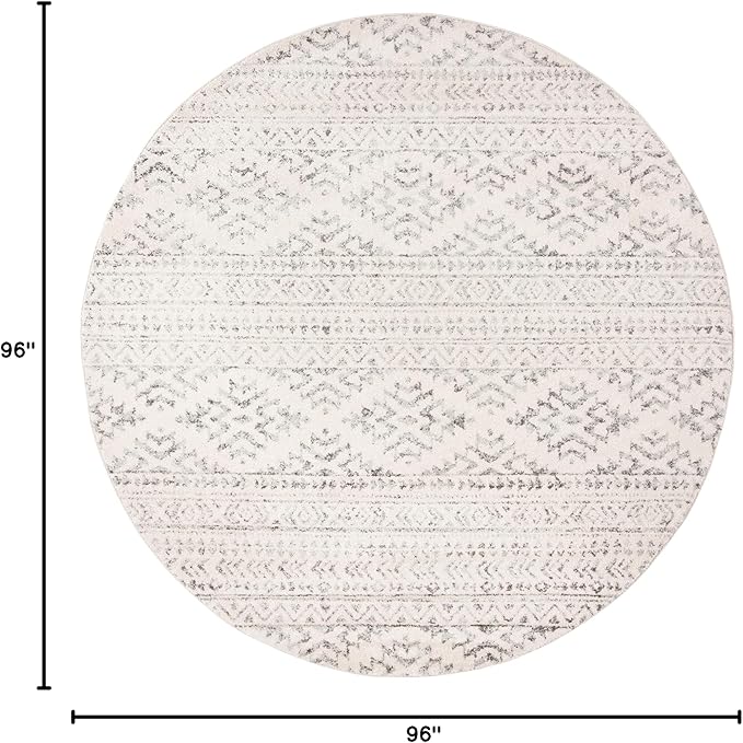 SAFAVIEH Tulum Collection Area Rug - 8' Round, Ivory & Grey, Moroccan Boho Tribal Design, Non-Shedding & Easy to Clean, Ideal for Living Room, Bedroom, Dining Space (TUL272A)