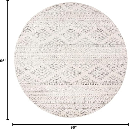 SAFAVIEH Tulum Collection Area Rug - 8' Round, Ivory & Grey, Moroccan Boho Tribal Design, Non-Shedding & Easy to Clean, Ideal for Living Room, Bedroom, Dining Space (TUL272A)