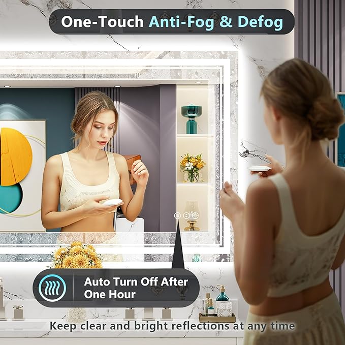 48x28 LED Bathroom Mirror with Lights, Backlit + Front Lit, Anti-Fog Lighted Vanity Mirror for Bathroom Wall, 3 Colors, Dimmable, Memory, HD Tempered Glass, Shatter-Proof, CRI>90, ETL Listed