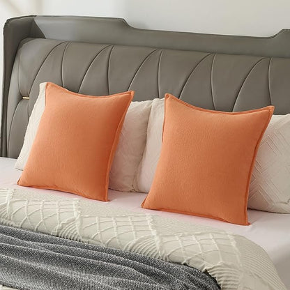 FUTEI Orange Chenille Throw Pillow Covers 22x22 Inch Set of 2,Edges Double-Stitched Cushion Cases,Modern Home Decor for Couch Living Room