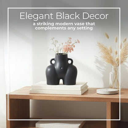 Sagebrook Home Ceramic Stoneware Vase - Modern Art-Inspired Decorative Accent - Glam Home & Office Decor - Unique Sculpture Design for Living Room, Bedroom, or Workspace - 6" Black