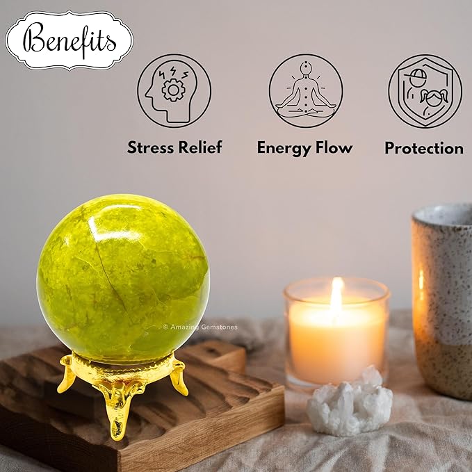 Amazing Gemstone Green Opal Crystal Ball with Stand - 1.5 Inches Crystal Sphere Meditation Balls for Witchcraft and Decorative Balls