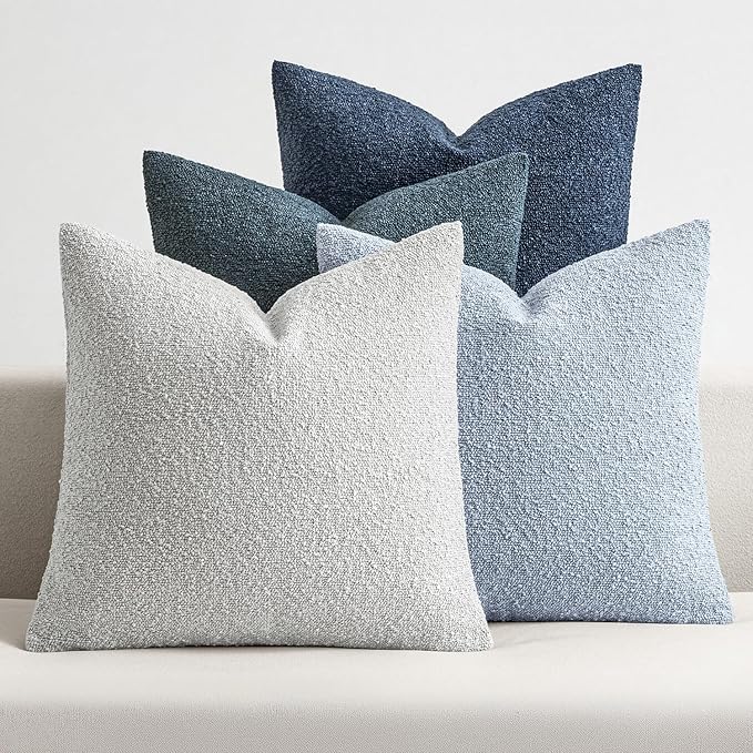MIULEE Pack of 4 Decorative Textured Boucle Throw Pillow Covers 24x24 Inch Neutral Blue Accent Euro Sham Pillow Cases Couch Cushion Covers Modern Farmhouse Boho Chair Sofa Bed Livingroom Home Decor