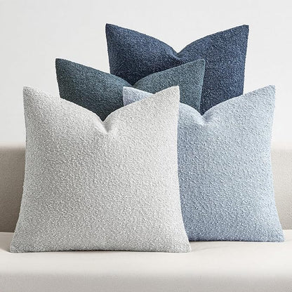 MIULEE Pack of 4 Decorative Textured Boucle Throw Pillow Covers 24x24 Inch Neutral Blue Accent Euro Sham Pillow Cases Couch Cushion Covers Modern Farmhouse Boho Chair Sofa Bed Livingroom Home Decor