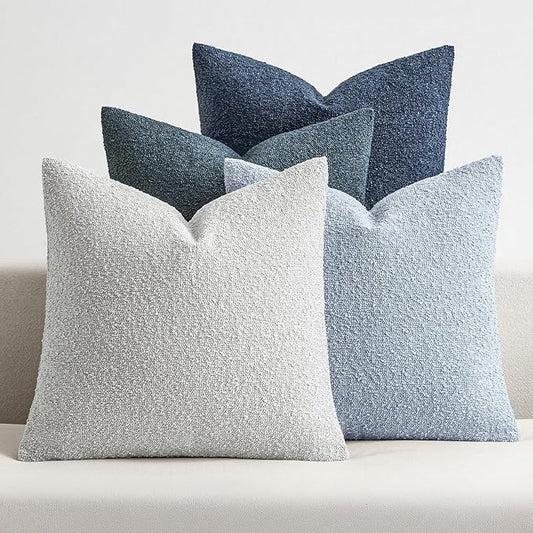 MIULEE Pack of 4 Decorative Textured Boucle Throw Pillow Covers 24x24 Inch Neutral Blue Accent Euro Sham Pillow Cases Couch Cushion Covers Modern Farmhouse Boho Chair Sofa Bed Livingroom Home Decor