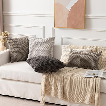 Kevin Textile Pack of 2 Corduroy Decorative Throw Pillow Covers 18x18 Inch Soft Boho Striped Pillow Covers Modern Farmhouse Home Decor for Spring Sofa Living Room Couch Bed Light Brown