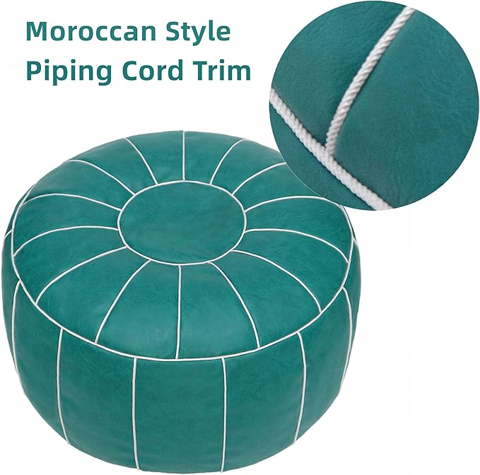 Thgonwid Unstuffed Moroccan Storage Pouf Foot Stool Ottoman Seat Handmade Faux Leather Bean Bag Floor Chair Foot Rest for Living Room, Bedroom or Balcony (Teal Blue)