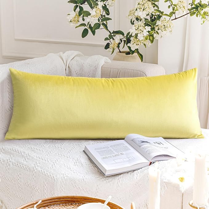 Artscope Luxury Velvet Lumbar Pillow Cover Super Soft Decorative Rectangle Throw Pillow Covers Case Cushion Covers for Sofa Couch Bedroom Car Decor 14x36 Inch Lemon Yellow