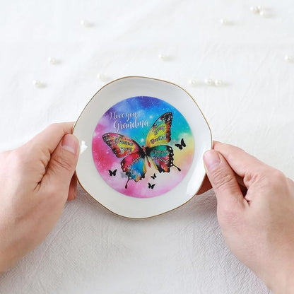 HOME SMILE I Love You Grandma Jewelry Ring Dish Tray with Dynamic Butterfly Pattern Shifts for Grandmother,Unique Mother's Day Gifts for Nana