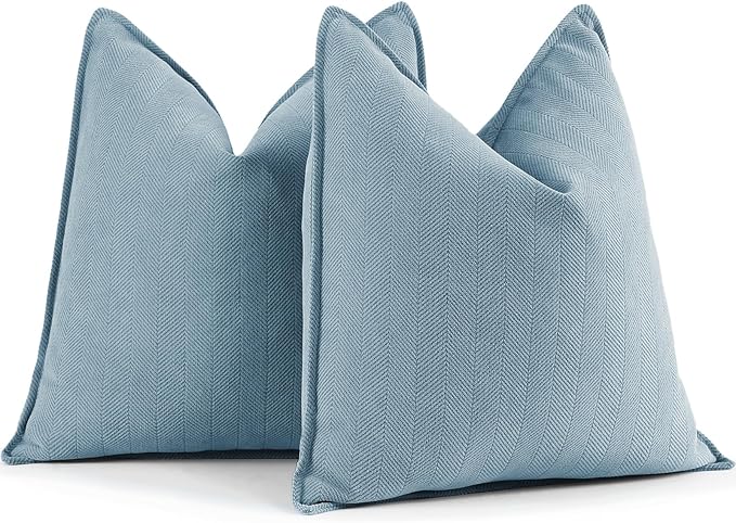 ZWJD Throw Blue Pillow Covers 18x18 Set of 2 Chenille Pillow Covers with Elegant Design Soft and Luxurious Decorative Throw Pillows for Couch, Bed, and Home Decor, Light Blue