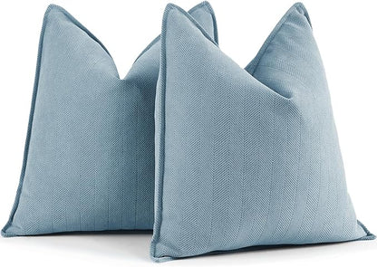 ZWJD Throw Blue Pillow Covers 20x20 inch Set of 2 Chenille Pillow Covers with Elegant Design Soft and Luxurious Decorative Throw Pillows for Couch, Bed, and Home Decor (Light Blue)