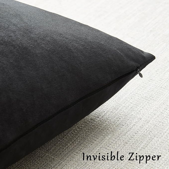 GIGIZAZA Black Velvet Pillow Covers 26x26,Decorative Square Throw Pillows Modern Covers Big Solid Living Room Pillow Cases for Couch Pack of 2