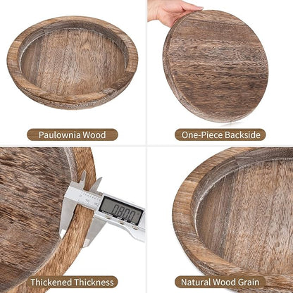 Hanobe Candle Plate Holder Tray: Round Wood Decorative Candle Plate - Rustic Farmhouse CoffeeTable Decor - Tealight Pillar Trays for Home Decor (Distressed)