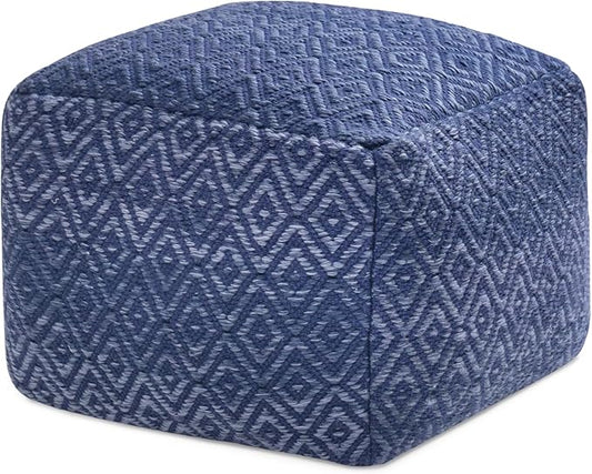 Anji Mountain 100% Handmade & Handcrafted Comfortable Home Décor Pouf Ottoman Footrest for Living Room, Bedroom, Nursery, Kidsroom, Patio Furniture - (22" x 22" x 16" - Blue)