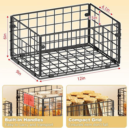 X-cosrack Metal Wire Basket Pantry Baskets Foldable Cabinet Organizers with Handles-6 Pack-12"x9"x6", Food Storage Freezer Organizer Bins for Kitchen Bathroom Laundry Closet Garage - Patent Design