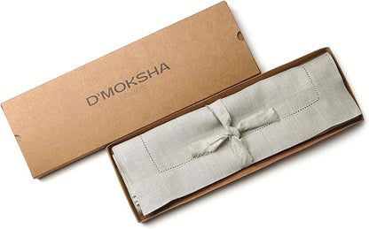 D'Moksha Homes Silver Grey Linen Cloth Placemats Set of 4-100% Pure Linen Hemstitch Placemats 14 x 19 Inch - Classic Hemstitch Table Place Mats for Winter - Handcrafted and Machine Washable