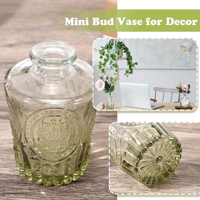 20 Pcs Glass Bud Vase Set Vintage Small Vases for Flowers in Bulk Cute Glass for Centerpieces Rustic Decorative for Wedding Table Home Christmas Decoration (Green)