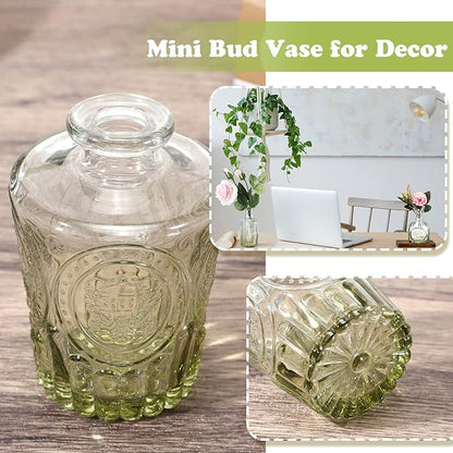 20 Pcs Glass Bud Vase Set Vintage Small Vases for Flowers in Bulk Cute Glass for Centerpieces Rustic Decorative for Wedding Table Home Christmas Decoration (Green)