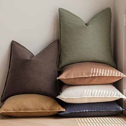Foindtower Pack of 2, Decorative Linen Soild Throw Pillow Covers Soft Accent Cushion Case Boho Farmhouse Neutral Pillowcase for Couch Sofa Bedroom Living Room Home Decor 26 x 26 Inch Reddish Brown