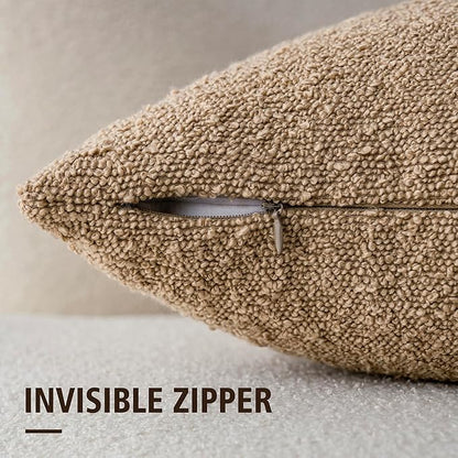 Foindtower Decorative Textured Boucle Throw Pillow Covers Accent Solid Pillow Cases Neutral Soft Cozy Couch Cushion Case for Chair Sofa Bedroom Living Room Home Decor 24 x 24 Inch,Taupe Khaki Camel
