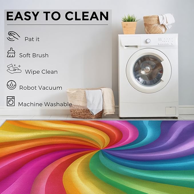 4x5 Rainbow Spiral Rugs for Bedroom Decor, Washable Colorful Swiral Pattern Area Rug, Living Room Home Decoration, Non Slip Soft Thin, Abstract Art Decor Carpet PF-P 56