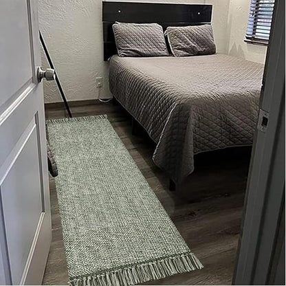 Collive Hallway Runner Rug, 2' x 6' Hand-Woven Reversible Washable Entryway Rug, Olive Green/Cream Cotton Modern Farmhouse Laundry Room Rug Long Carpet for Bathroom Sink Foyer Bedroom