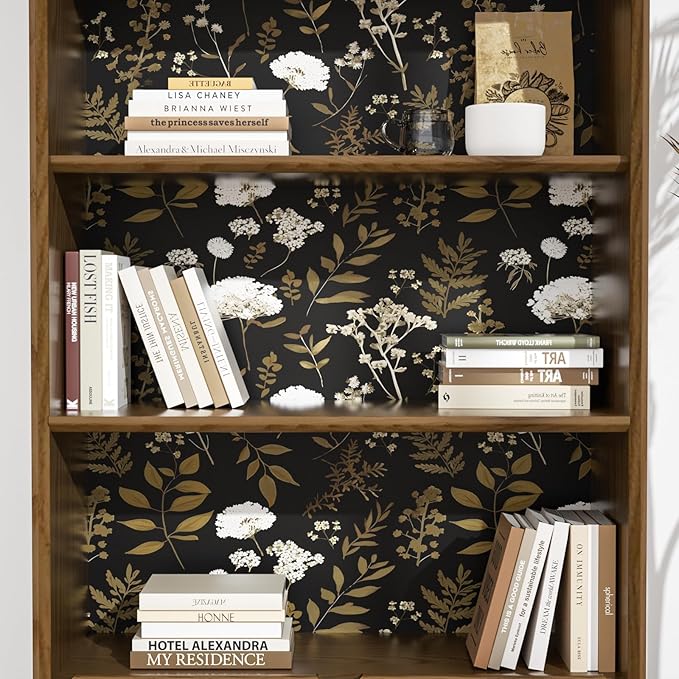 Dark Floral Wallpaper Peel and Stick Boho Wallpaper 17.5in x 393in Vintage Leaf Contact Paper Vinyl Waterproof Self Adhesive Leaf Botanical Wall Paper for Bedroom Walls Kitchen Cabinet