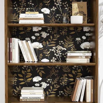 Dark Floral Wallpaper Peel and Stick Boho Wallpaper 17.5in x 393in Vintage Leaf Contact Paper Vinyl Waterproof Self Adhesive Leaf Botanical Wall Paper for Bedroom Walls Kitchen Cabinet