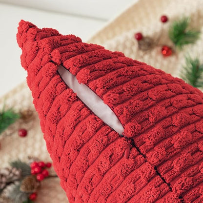 Kevin Textile Christmas Throw Pillow Covers Soft Corduroy Decorative Set of 2 Boho Striped Pillow Covers Pillowcases Farmhouse Home Decor for Couch Bed Sofa Living Room 18x18 Inch Red