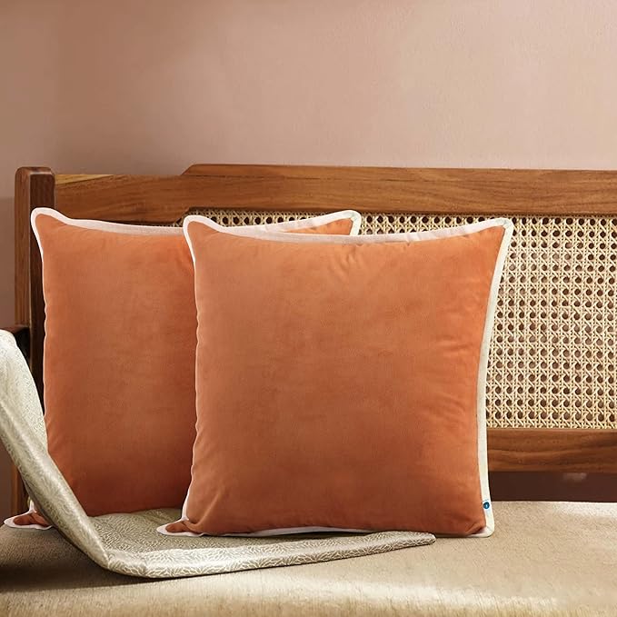 FINGERCRAFT Decorative Throw Pillow Cover Pack of 2 Soft Velvet Cushion Cover, Sofa and Bedroom Pillow Case 20" x 20" Rust