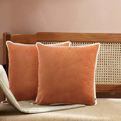 FINGERCRAFT Decorative Throw Pillow Cover Pack of 2 Soft Velvet Cushion Cover, Sofa and Bedroom Pillow Case 18" x 18" Rust